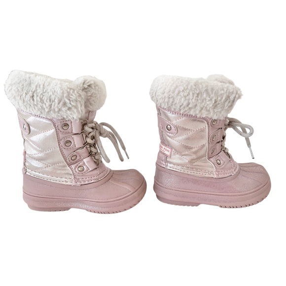 London Fog Pink Kids Snow Boots with Faux Fur | Girls Size 7 - Picture 5 of 6